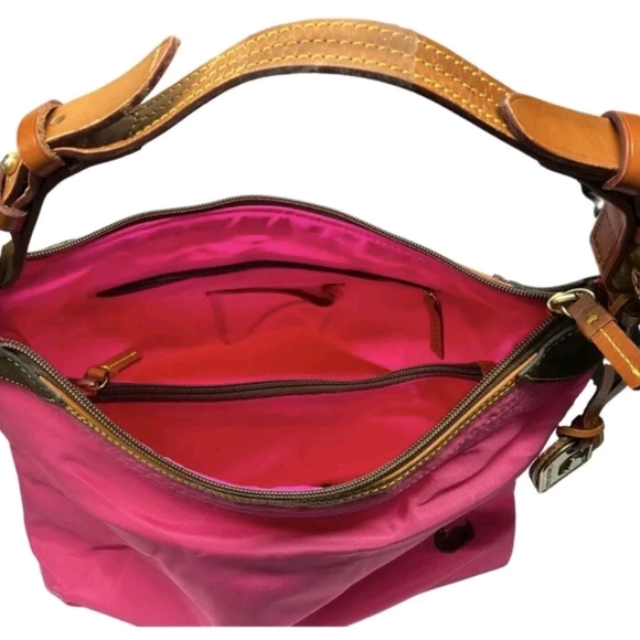 Vintage DOONEY & BOURKE Erica Shoulder Bag Salmon/Pink & Brown Leather Trim - Picture 8 of 11